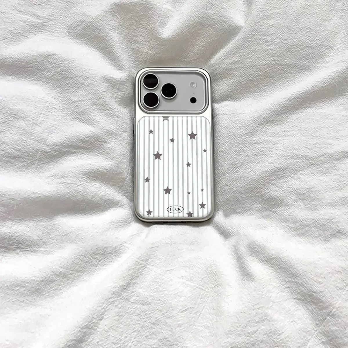 INS Style White Striped Stars Cute Electroplated Drip Glue Phone Case For iPhone 17 Air 16 Pro Max 15 14 Plus 13 12 11 16e Cover