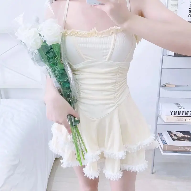 New One-piece Swimsuit All-in-one Suspender Small Fresh Strap Sexy Cute Pure Color Pure Desire