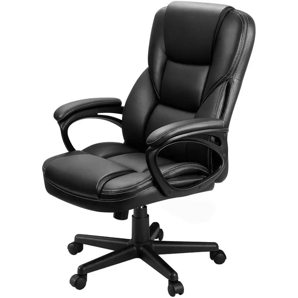 

Executive High-Back Swivel Desk Chair with Adjustable Lumbar Support, PU Leather for Home Office Use