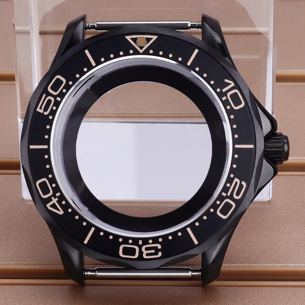 

41mm Black PVD Watch 316L Steel NH35 Case Ceramic Bezel For Mod Seamaster 300 NH34 NH35 NH36/38 Movement 31mmDial Sapphire Glass
