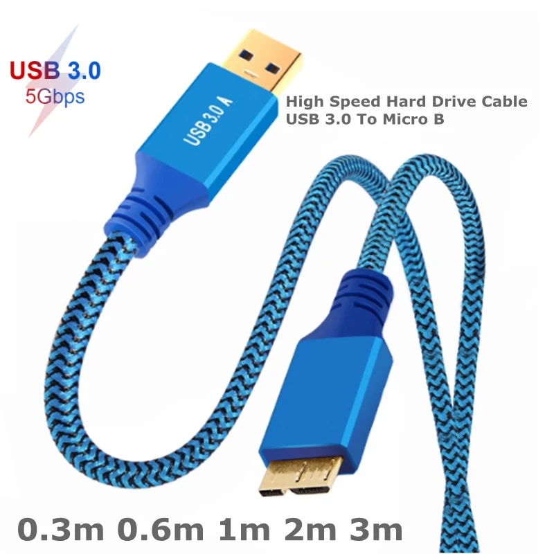 0.3M-3M USB 3.0 Type A Male to Micro B Cord Compatible With Samsung Galaxy S5 Note 3 Camera Hard Drive and More