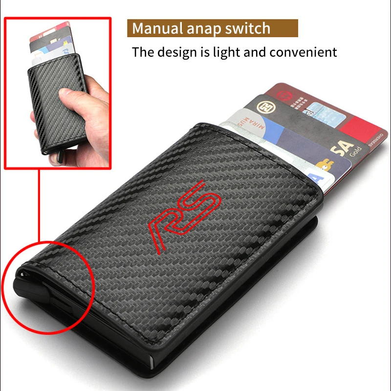 Car Logo Men's Auto Eject Card Case Carbon Waterproof Coin Purse Gift For Audi RS Q5 Q7 Q3 A3 A4 A6 A5 A1 S1 S3 S4 RS5 RS6 A7 A8