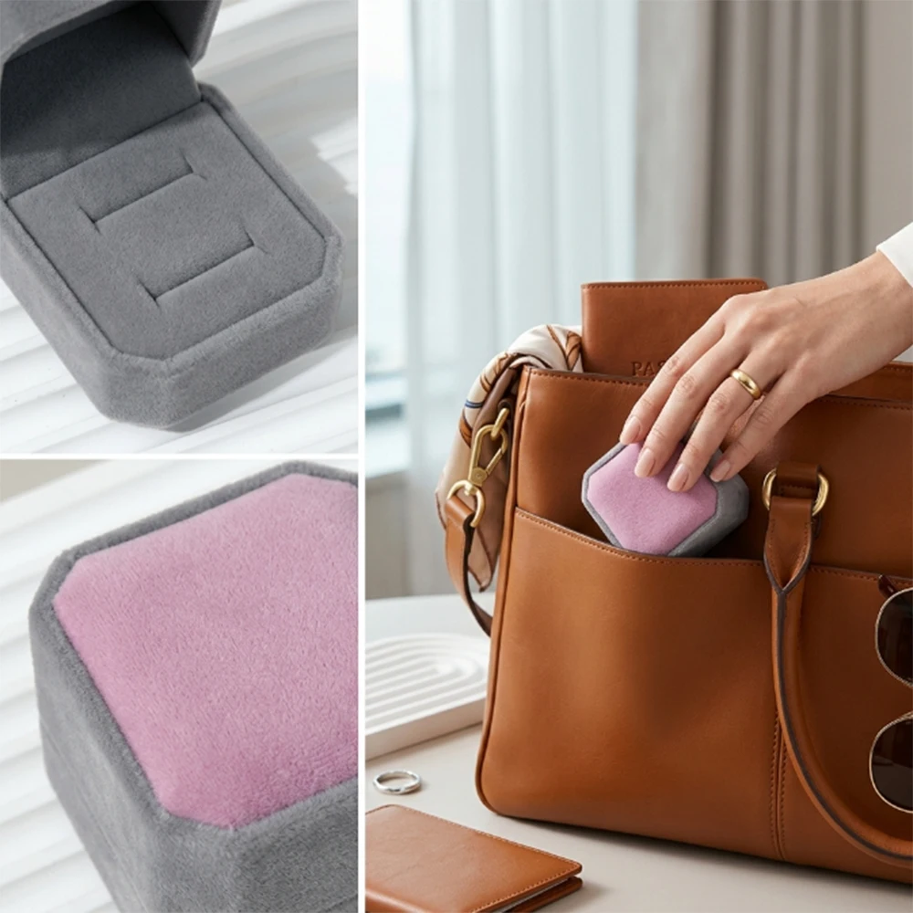 1pc Square Couple Ring Box Velvet Ring Box Jewelry Case Storage Organizer Gift Earrings Packaging Box Portable Travel Wedding
