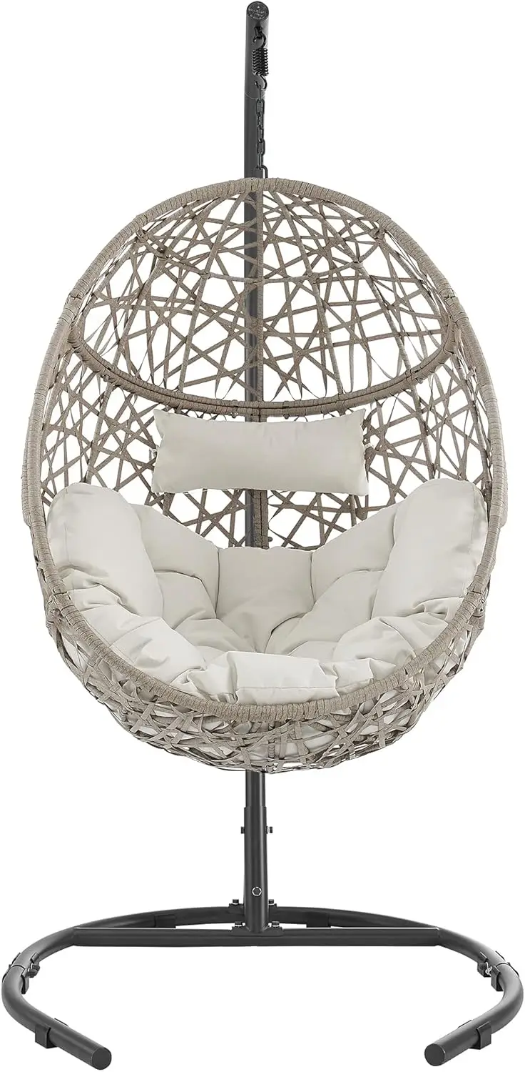 

Мебель Ulax, уличное кресло-качалка с подставкой - плетеное кресло-гамак с отрывом и подушкой (бежевый)