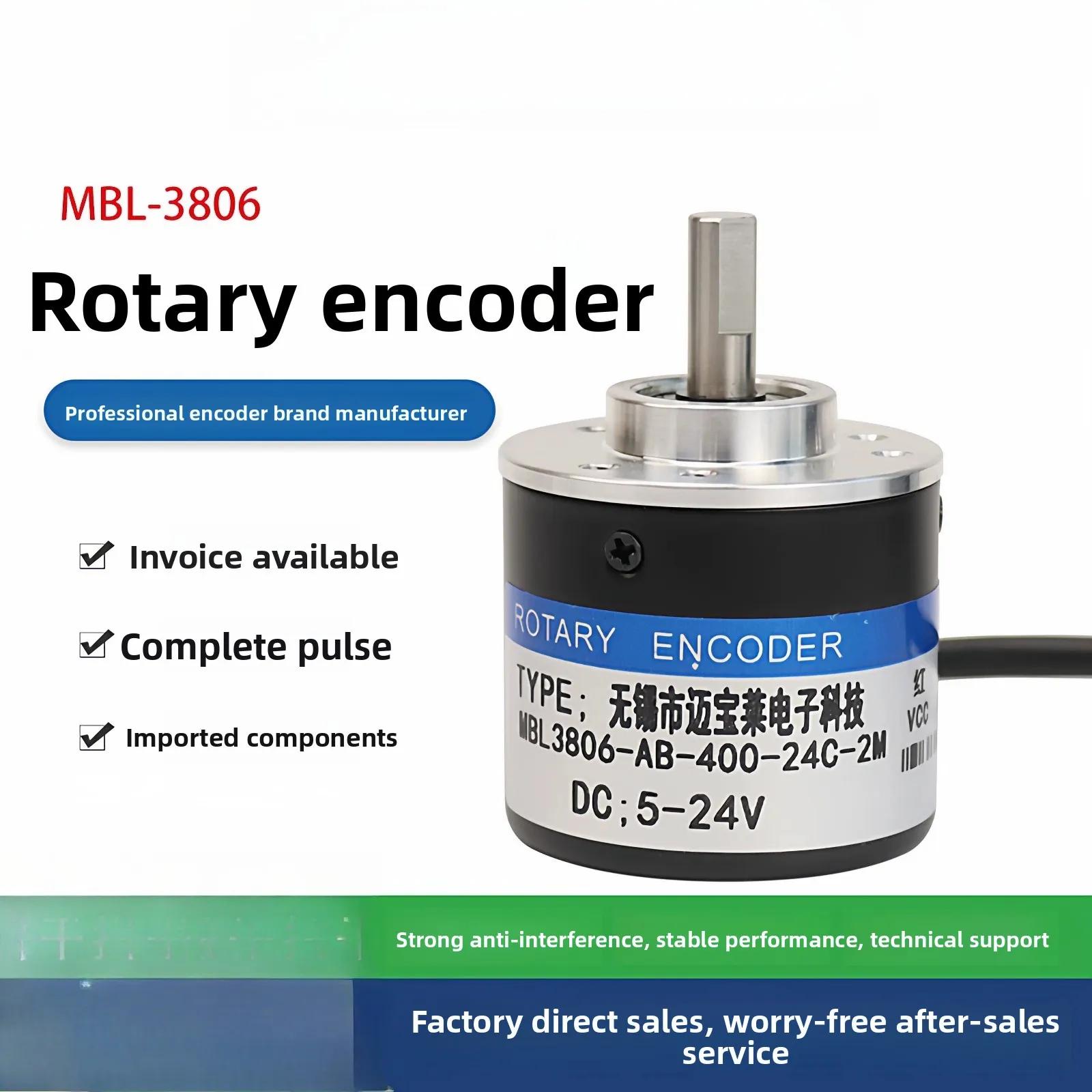 MBL3806 Incremental Optical Rotary Encoder AB Phase 200 360 400 500 600 1000 PPR NPN 5-24V for PLC