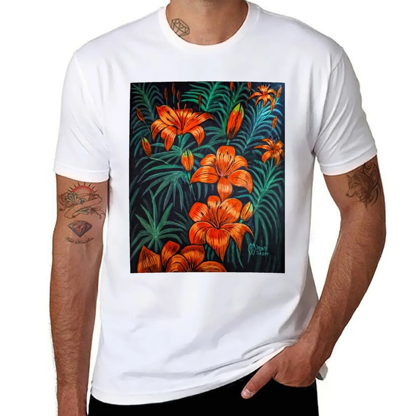

Tiger Lily Flowers T-Shirt anime tshirt funny t shirts cotton cotton t shirts man 100% T-shirt
