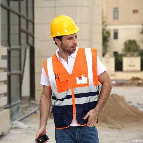 Mesh Work Vest Traffic Riding Vest with Multi-pocket and Zipper