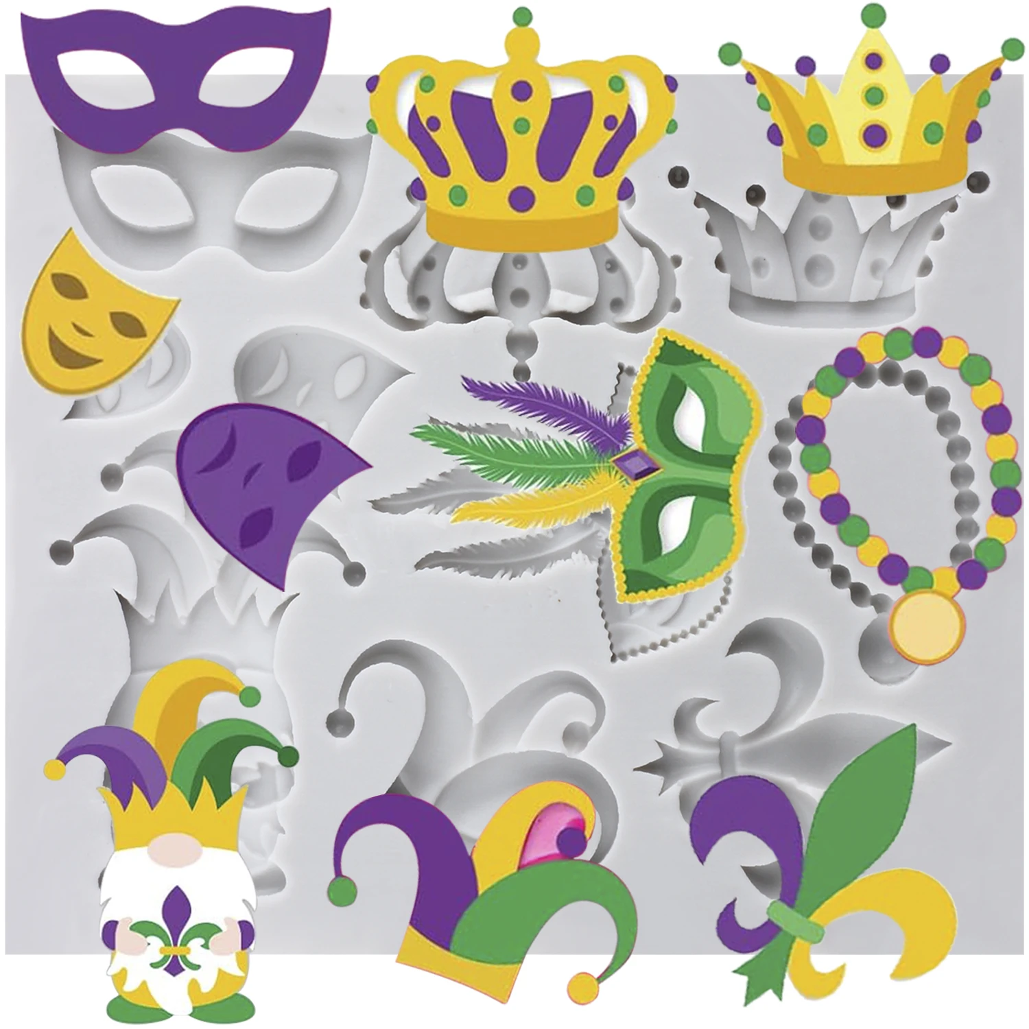Mardi Gras Silicone Molds Party Mask Crown Fondant Cake Decorating Tools Cupcake Topper Chocolate Craft Gum Paste Polymer Clay
