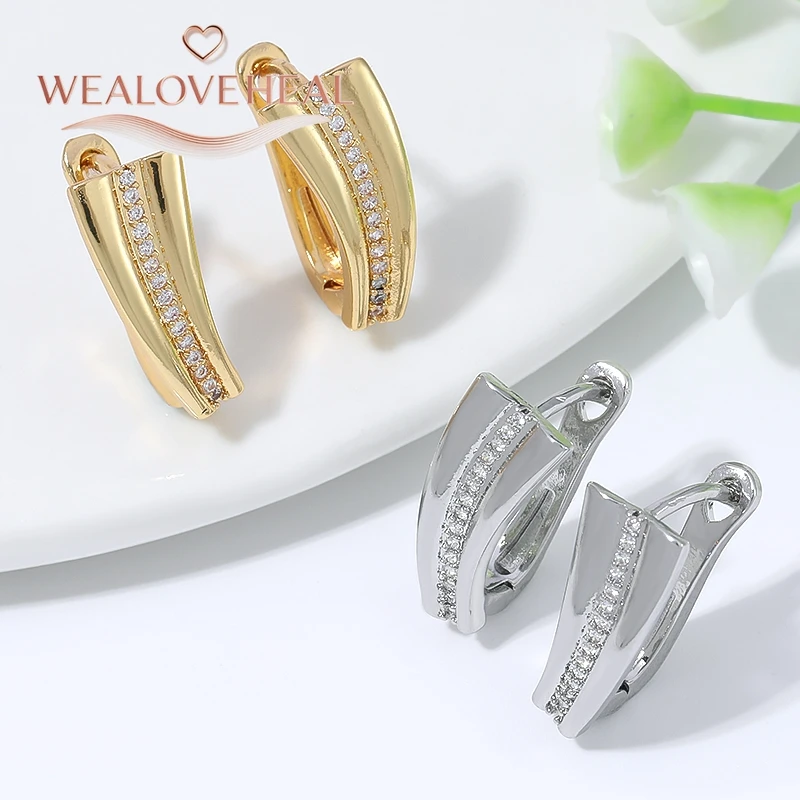18K vergoldete Messing-Ohrringe im russischen Stil für Damen - C-förmige Creolen mit einer Reihe CZ-Steinen, Schmuck für den täglichen Gebrauch, Geschenk – Detail 19