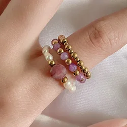 Boho Purple Tourmaline Ring Sets For Wedding Fashion Handmade Jewelry Freshwater Pearl Women Rings Stainless Steel