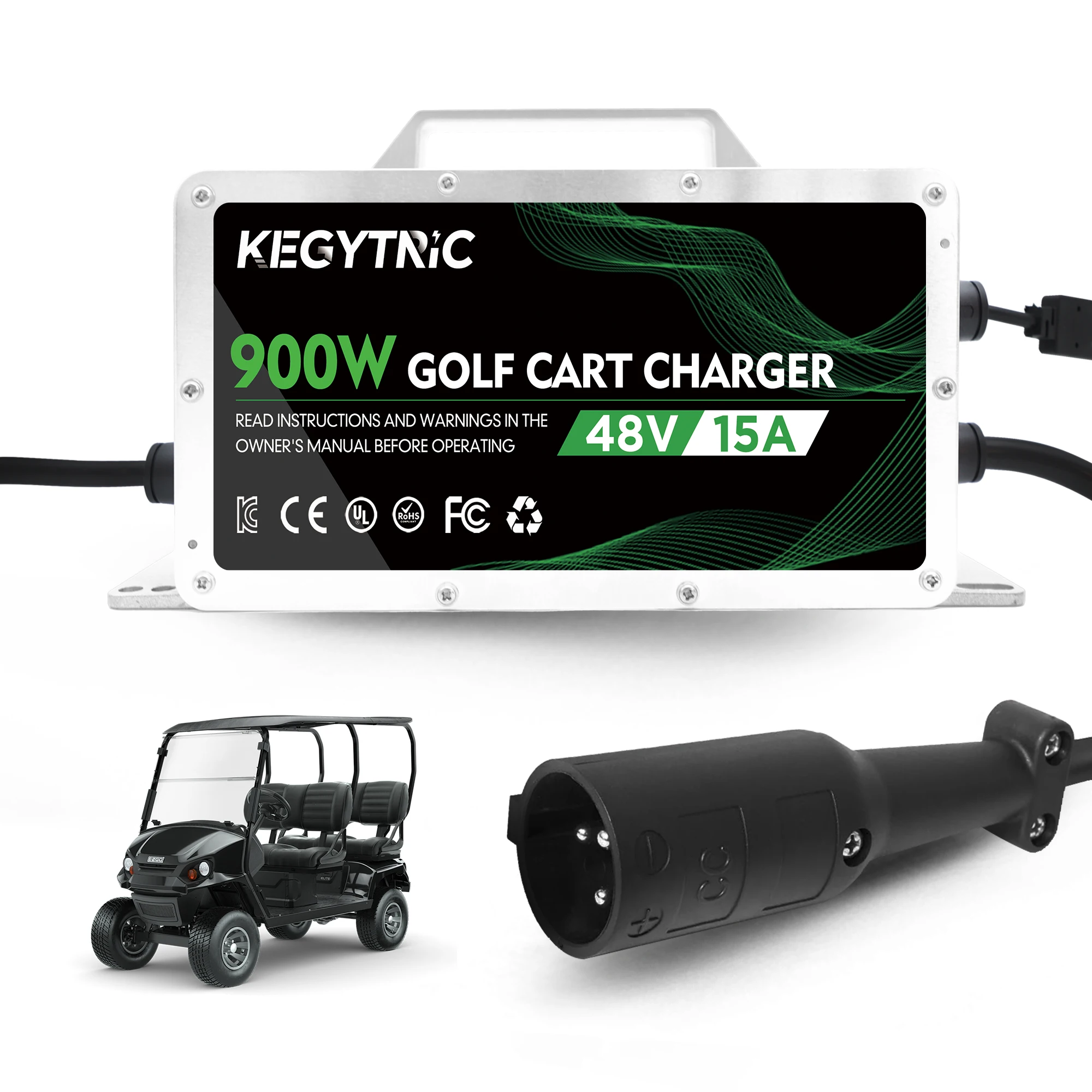 

48V 15A Golf Cart Battery Charger Club Car Charger 3 Pin Round Plug IP67 Waterproof Lead-Acid Batteries