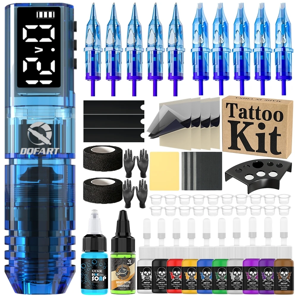 DQFART P1 12V 10000rpm 1600mAh LED Digital Display Electric Wireless Tattoo Machine Set Accessories Body Art Creative Designs
