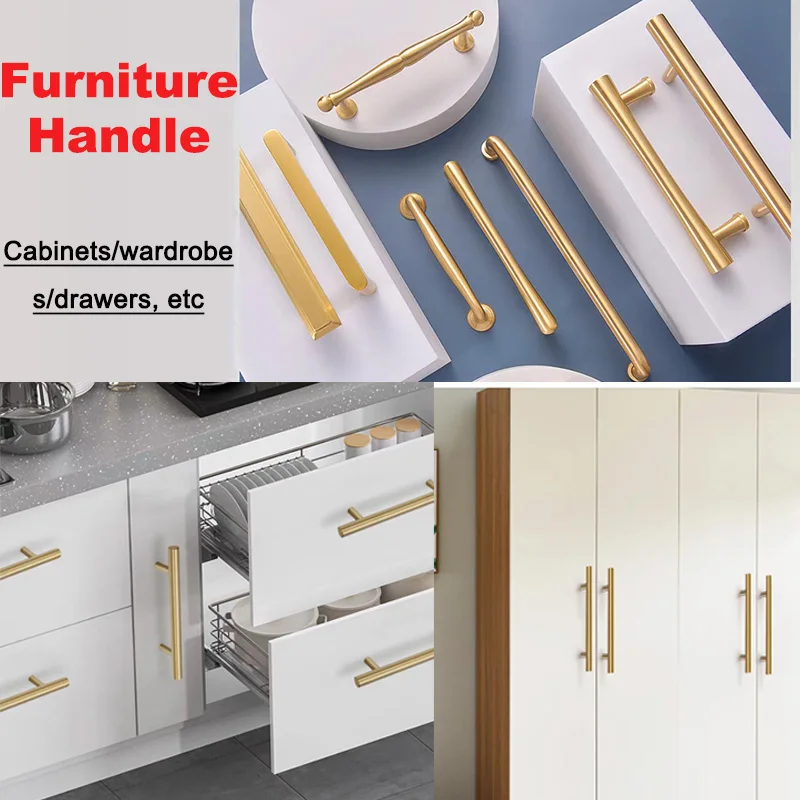 Nordic European Style Minimalist Solid Brass Cabinet DIY Pull Handle Classical Luxury Drawer Gold Knob Cabinet Door Long Handle