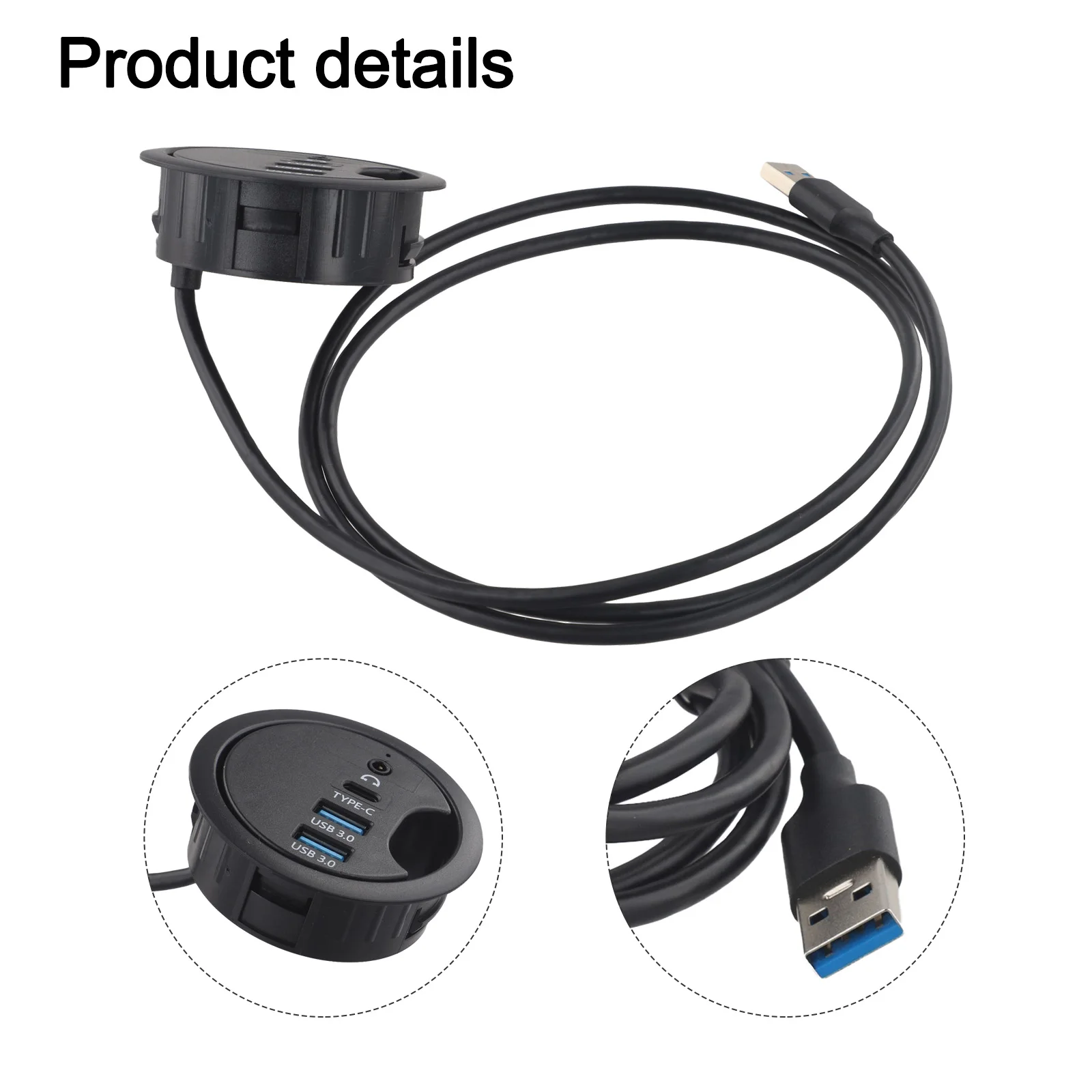 USB 3 0 Desk Grommet Hub with Dual Audio Output Compact Solution for Connecting Multiple Devices on Your For Desktop
