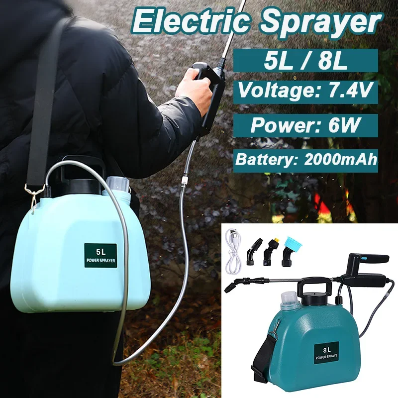 

5L/8L New Gardens Battery Sprayer 2000mAh Electric Spray With 3Pcs Nozzles Shoulder Automatic Atomization Watering Flowers Tools