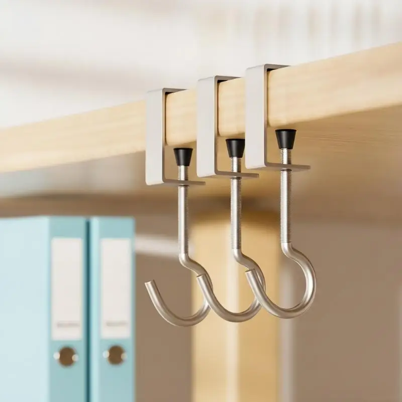 Drill Free Adjustable Desktop Hook 5/10PCS Universal Hanger for Backpack Bag Key Student Office Use