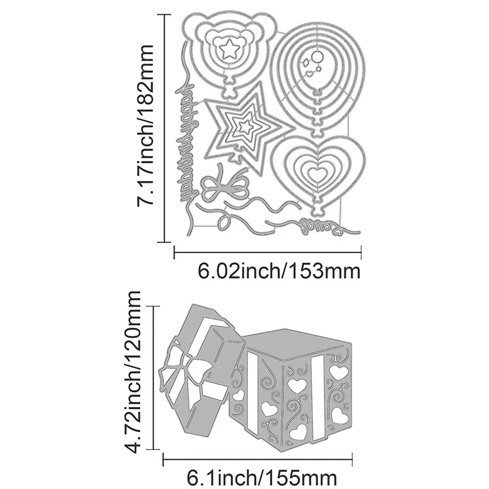 風船とギフトボックス,金属のカッティングダイ,日曜大工のスクラップブッキング,グリーティングカード作成,アルバムの装飾用のテンプレート