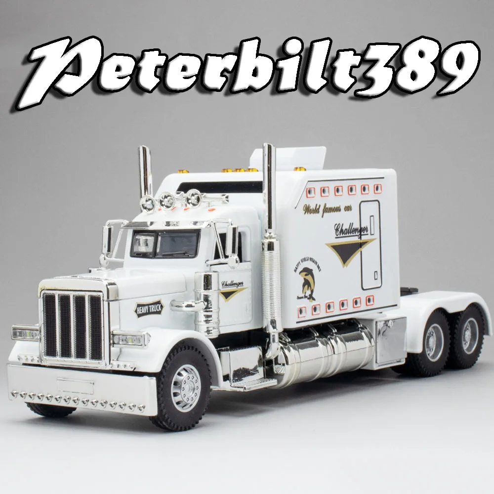 1:24 escala peterbilt389 modelos de brinquedo de carro liga diecast tratortruck brinquedos som luz portas abertas puxar para trás para crianças edutainment