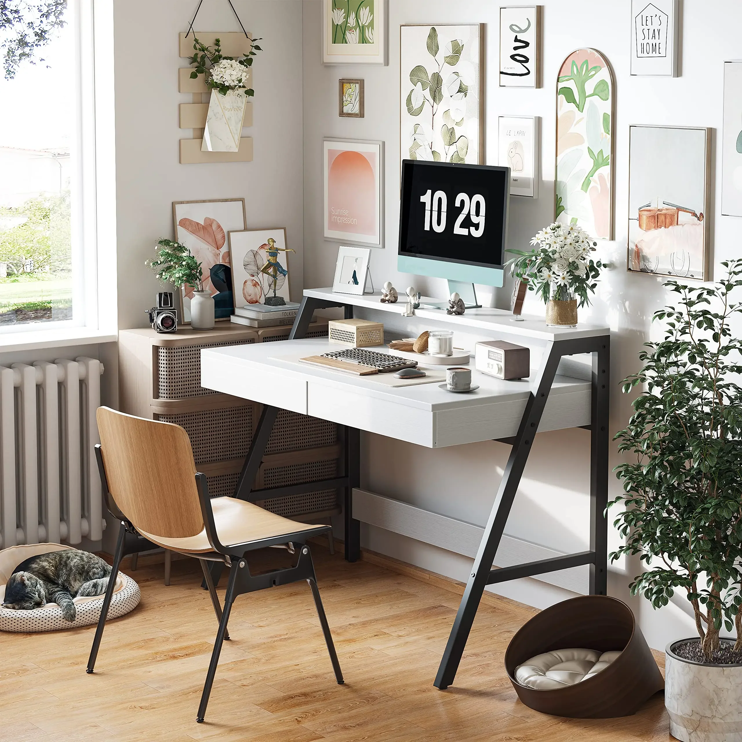 Computer desk with drawers and monitor stand