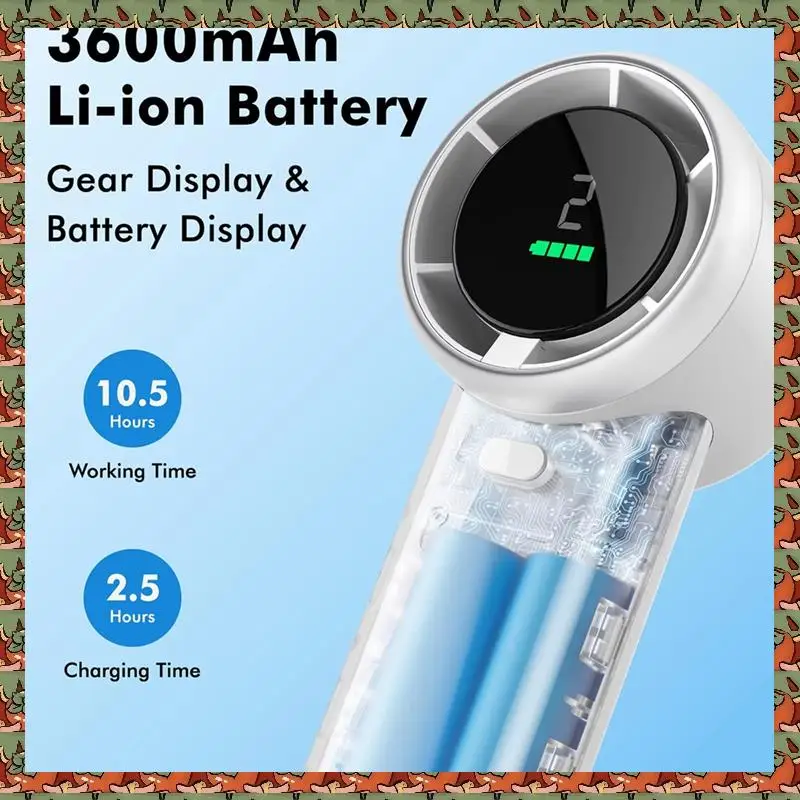 ABLQ Wearable Fan 5-Speed High-Velocity, USB Rechargeable With On-Screen Display, Compact Design For Indoor & Outdoor Use