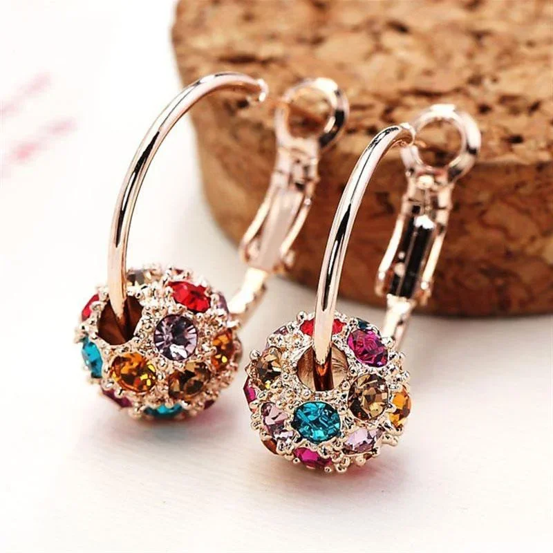 Fashion Women Lucky Beads Crystal Earrings Colorful Balls Women\'s Creative Inlaid Zircon Wedding Engagement Earrings Jewelry