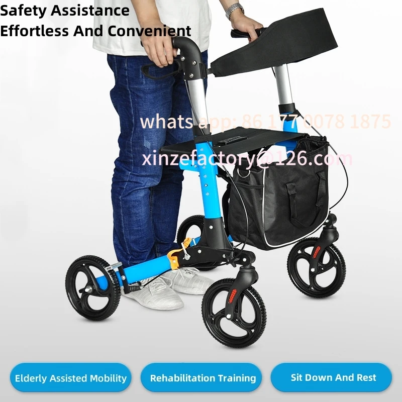 

Customizable Elderly Disabled Rehabilitation Walking Assist Rollator Walker Aluminum Alloy Folding Pulley Training Mobility Aid