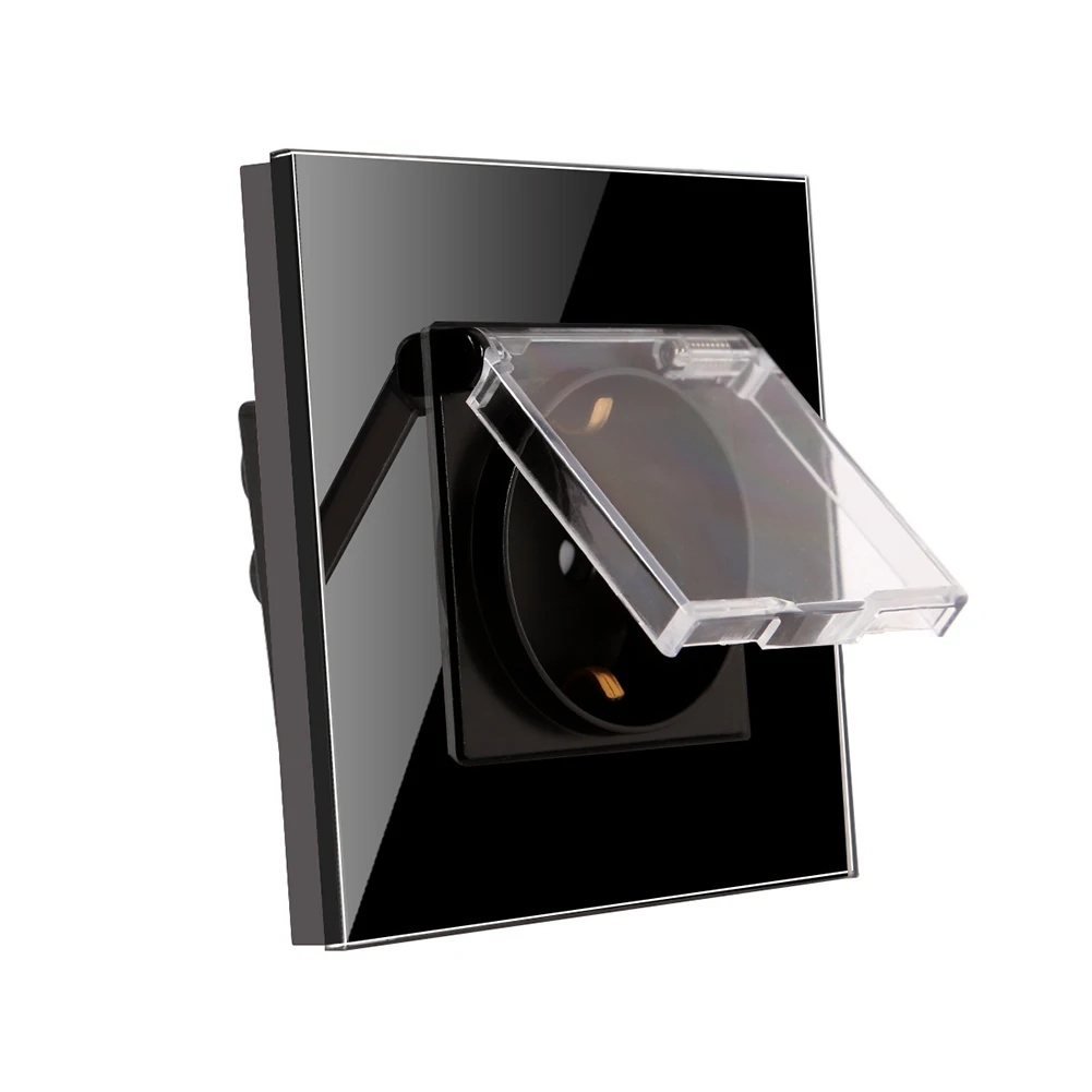 High Capacity Electrical Outlet Flush Mounted Socket Glass Plate Socket Black Waterproof Socket High Capacity Sleek Appearance