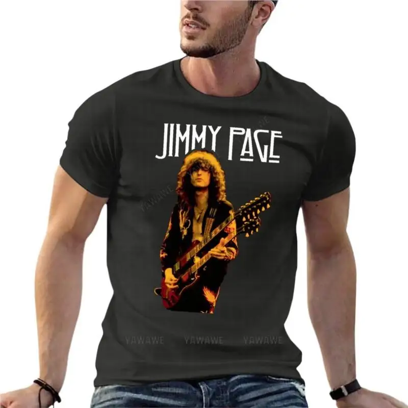 Jimmy Page Hard Rock Band Oversized T-Shirts For Men Clothes Short Sleeve Streetwear Large Size Tops Tee