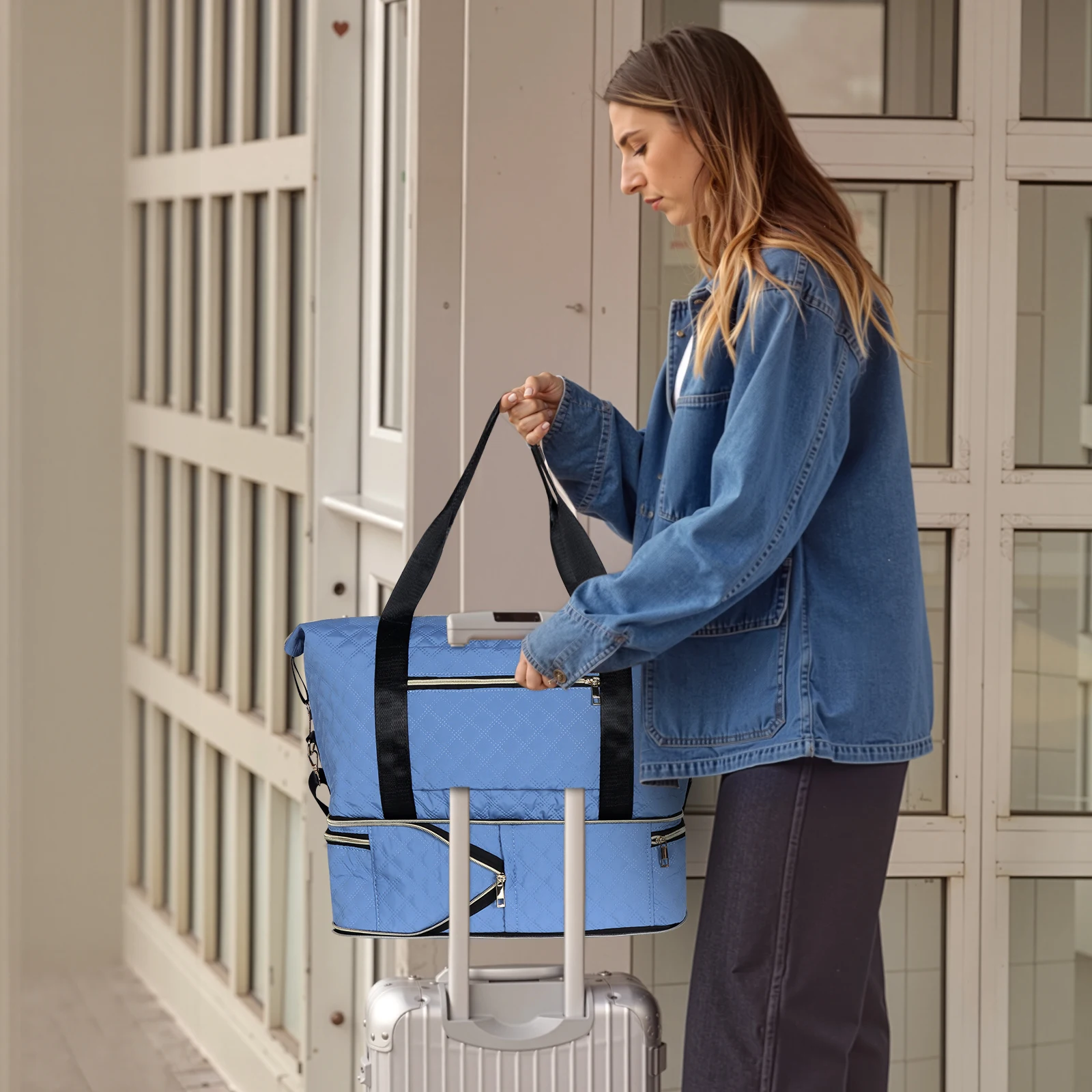 

Large-Capacity Double-Layer Expansion Fitness Bag - Durable, Sports Yoga Tote with Multiple Compartments