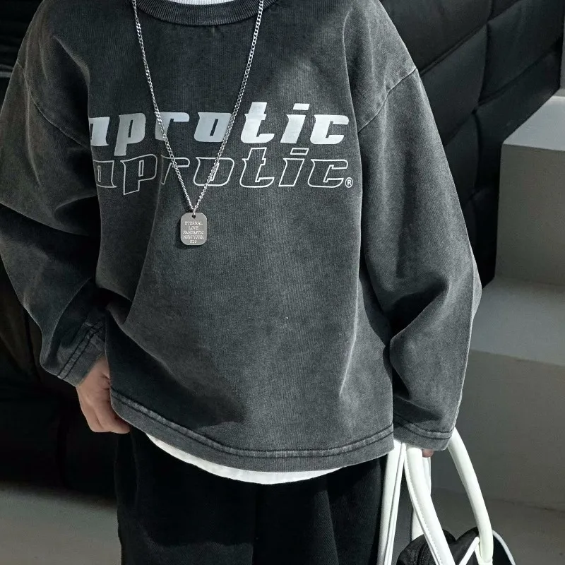 2025 Boys\' Spring and Autumn Clothes Handsome Boys\' Long Sleeved T-shirt Washed and Worn Cotton Base Shirt