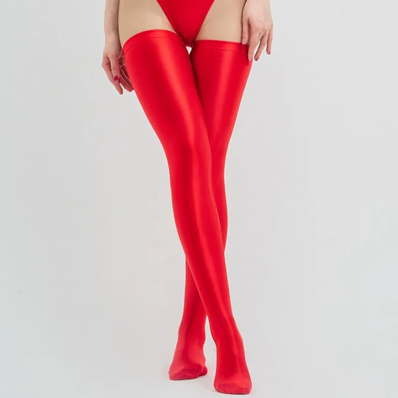 Calzini lunghi sexy personalizzati lucidi multicolori elastici lucidi aderenti con tuta da ginnastica ad alta elasticità