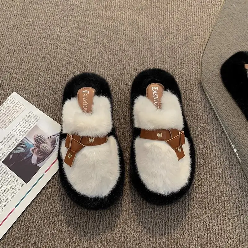 

2025 New Women's Winter Plush Slippers Closed Toe Thick Platform Height Boosting Cotton Indoor Outdoor Comfortable Slippers