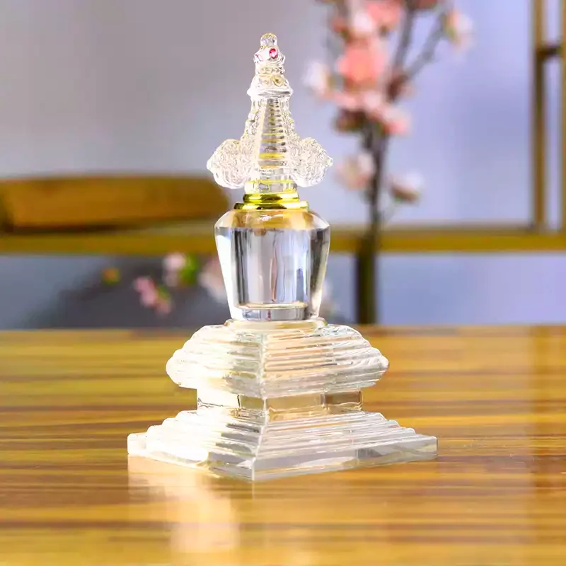 Crystal Stupa Pagoda with Shurangama Mantra & Dharani Sutra,Five Wheel Stupa for Sarira Buddhist Altar Decor