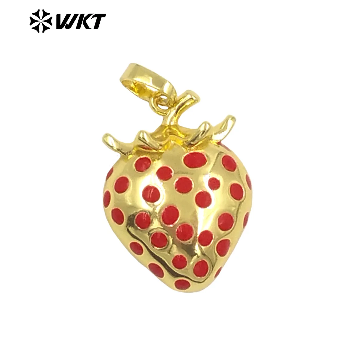 WT-JFE149 Fruit Series Strawberry Pendant Yellow Brass With Drop Oil Full Gold Plated For Jewelry Making Accessories Wholesale