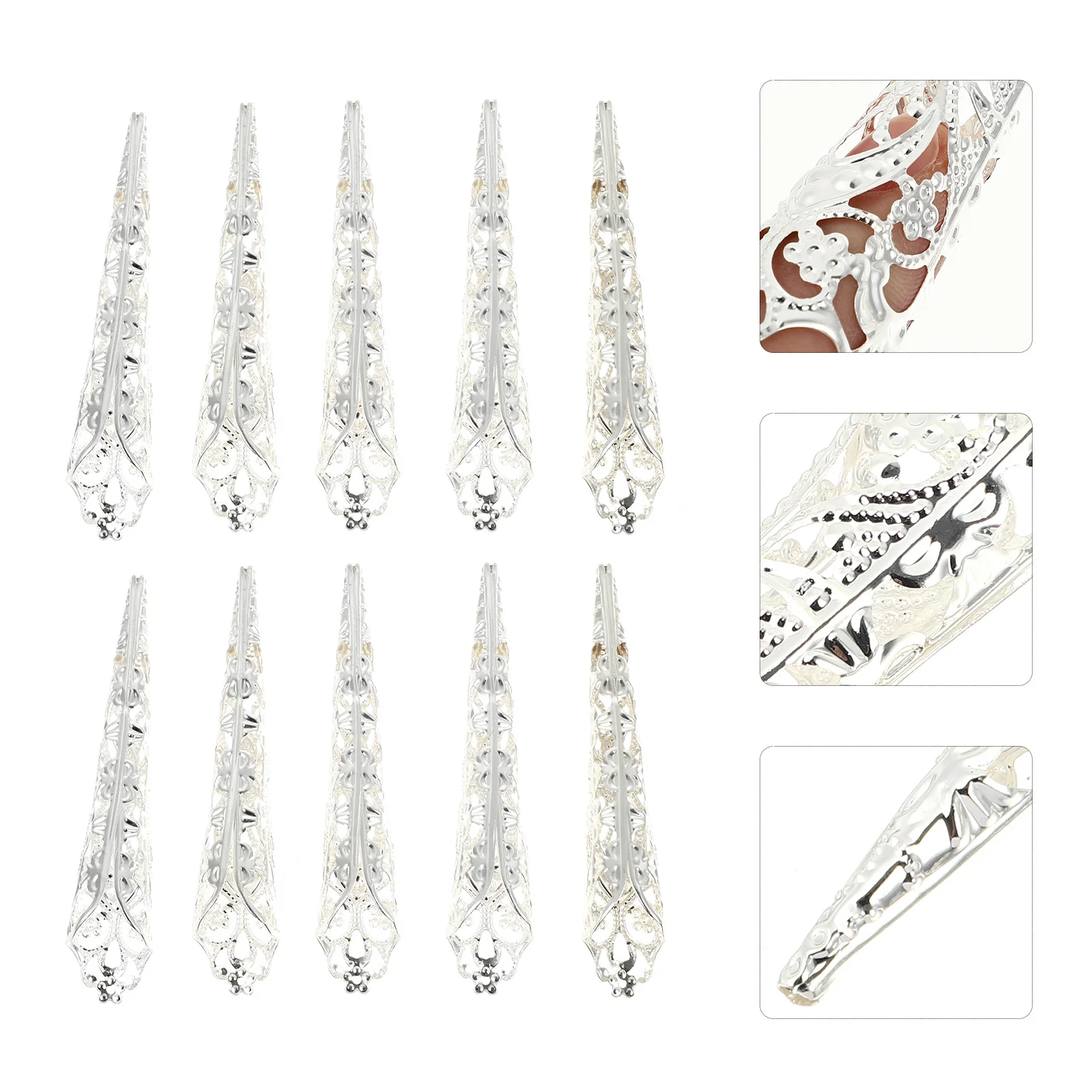 

10 Pcs Metal Nail Set Protection The Ring Fingertip Claw Manicure Kit Hollow Out Cover Knuckle Protectors Fingernail