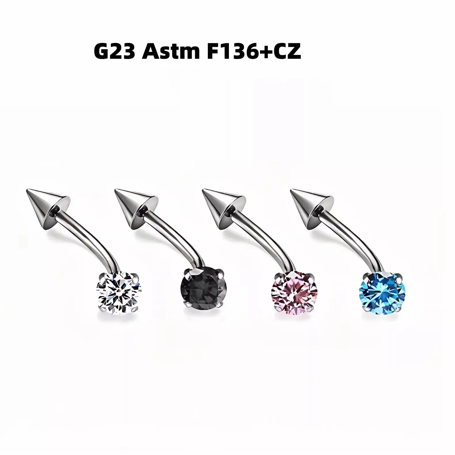 

50pcs G23 Titanium Astm F136 Spike CZ Eyebrow Bar Ear Body Piercing Ear Helix/Tragus/Cartilage Banana Bar 16Gx8/10mmx3mm