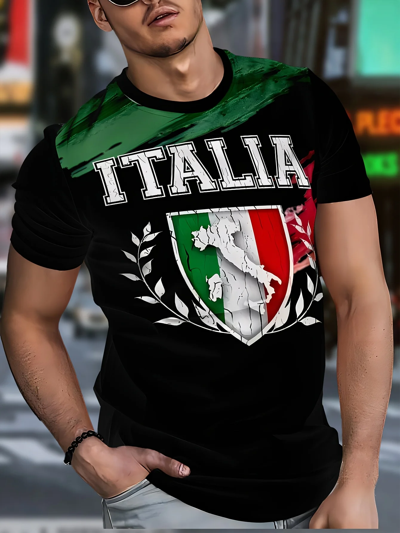 

2025 New Men's Elegant Fashion Trend Printed Short-sleeved T-shirt Light Luxury High-end