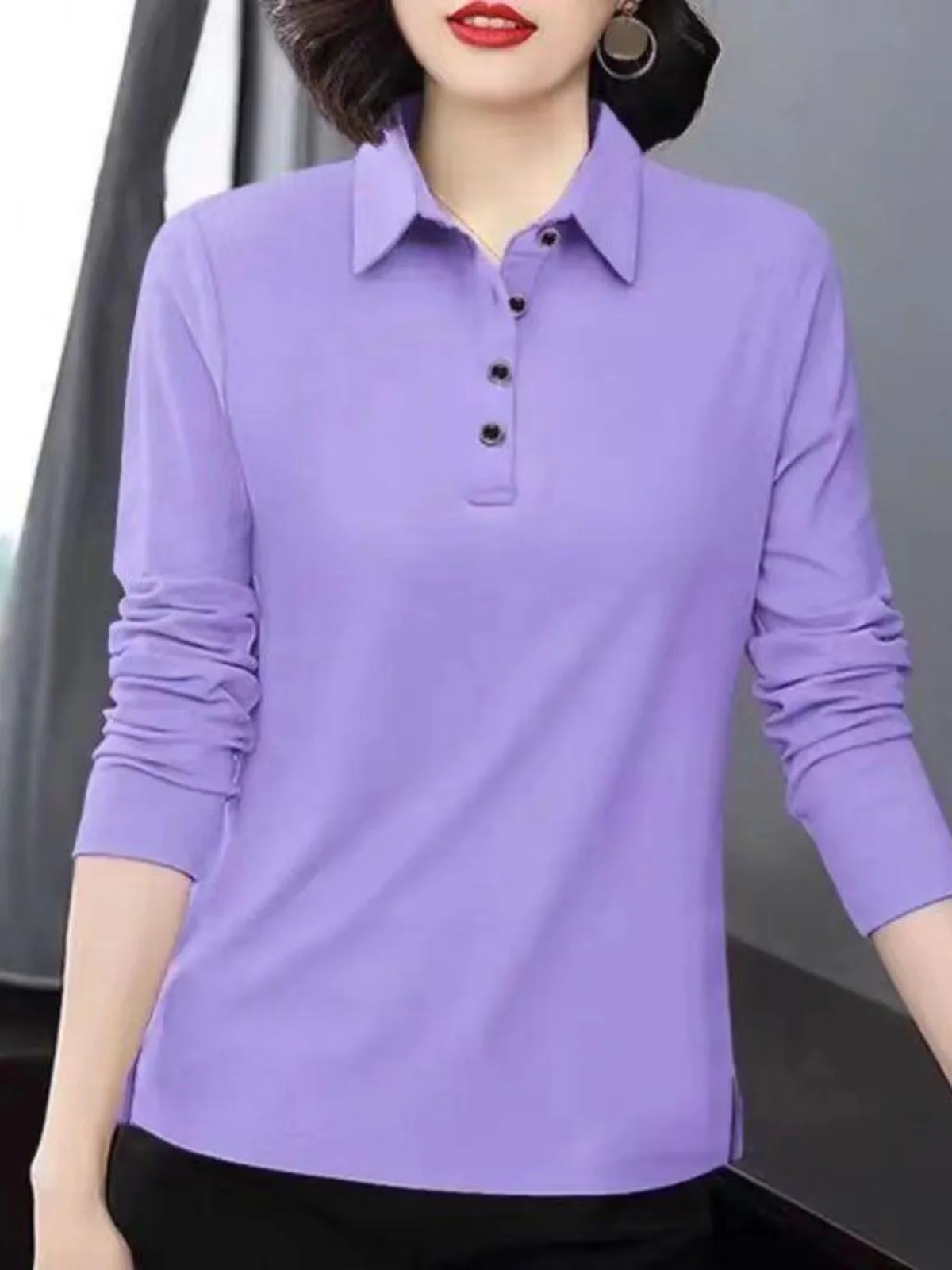 Long Sve  irt Women's Spring Autumn T-irt New 2025 Ladies Faion Anti-Aging Collared Base irt Casual Sle Prin...
