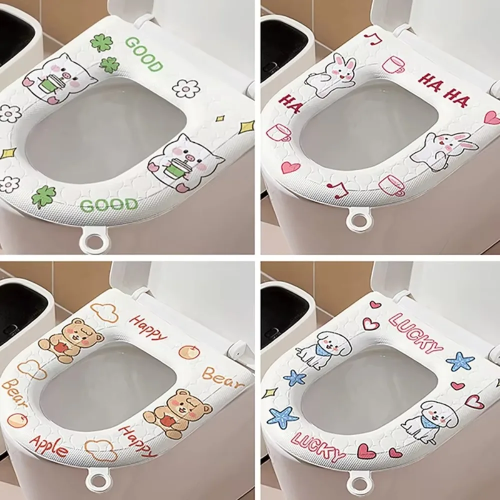 New Cartoon Pattern Toilet Seat Cover Handle Universal Toilet Lid Cushion EVA Reusable Toilet Pad Mat Toilet Accessories