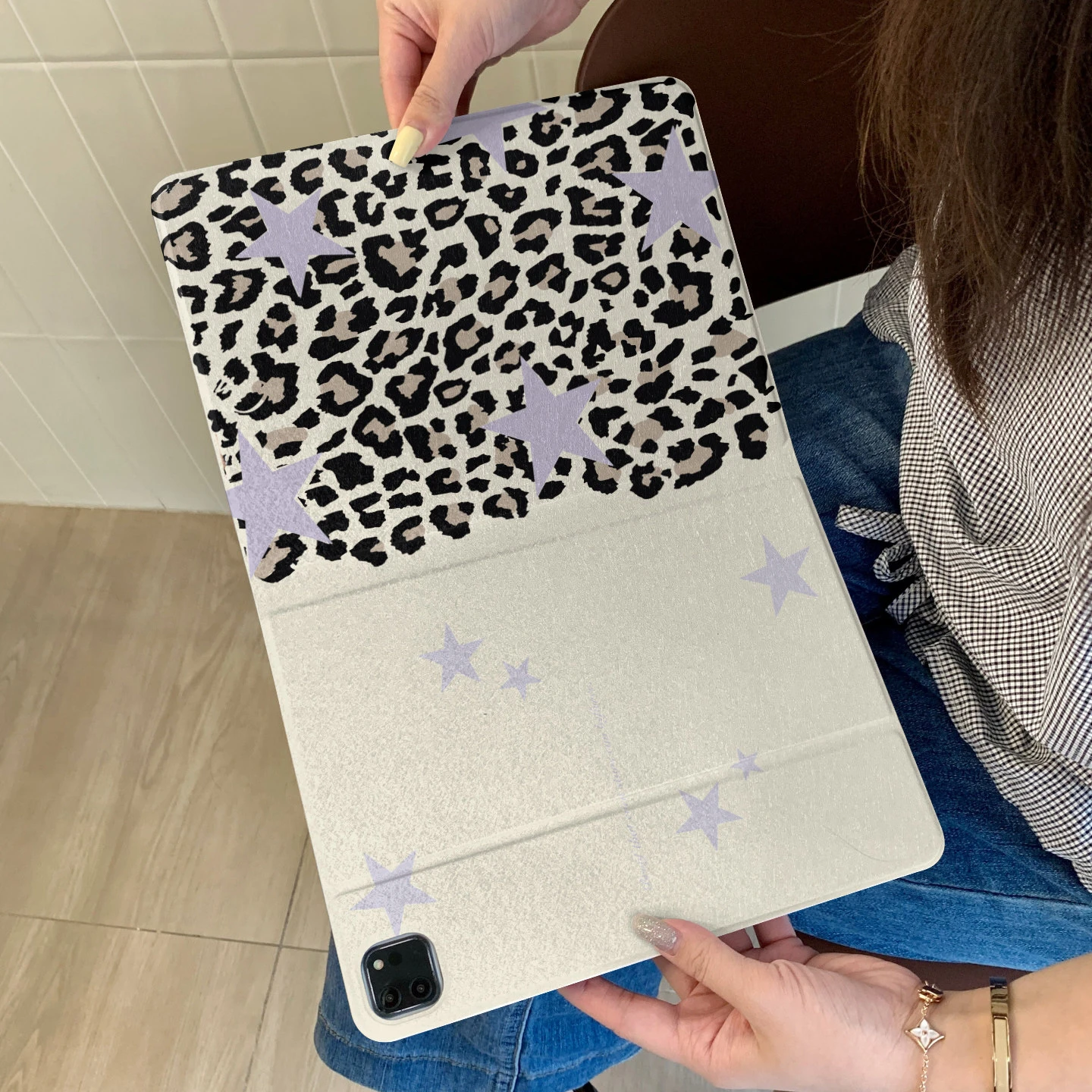 French Ins Leopard Purple Star All Inclusive For iPad Pro 13 11th M5 M4 12.9 A16 10 8 7 9th 10th Air 11 M2 M3 Mini Tablet Cover
