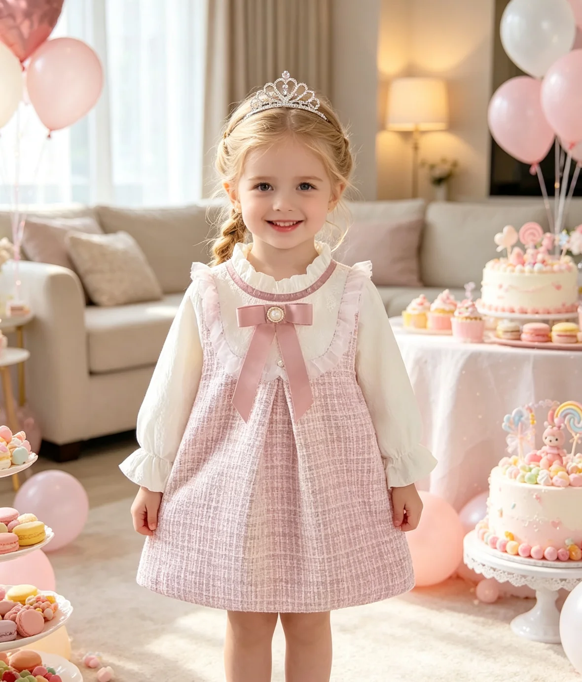 Girls Long Sleeve Skirt Cute Loose Dress Outer Wear  New Korean StyleClothing Kids Casual Fashion Round Neck Bow Skirt