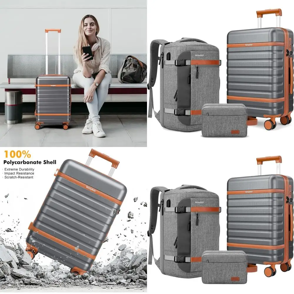 

3-Piece Spinner Luggage Set, Lightweight Hardshell Suitcase with TSA Lock, 20 Carry-On for Travel, Grey