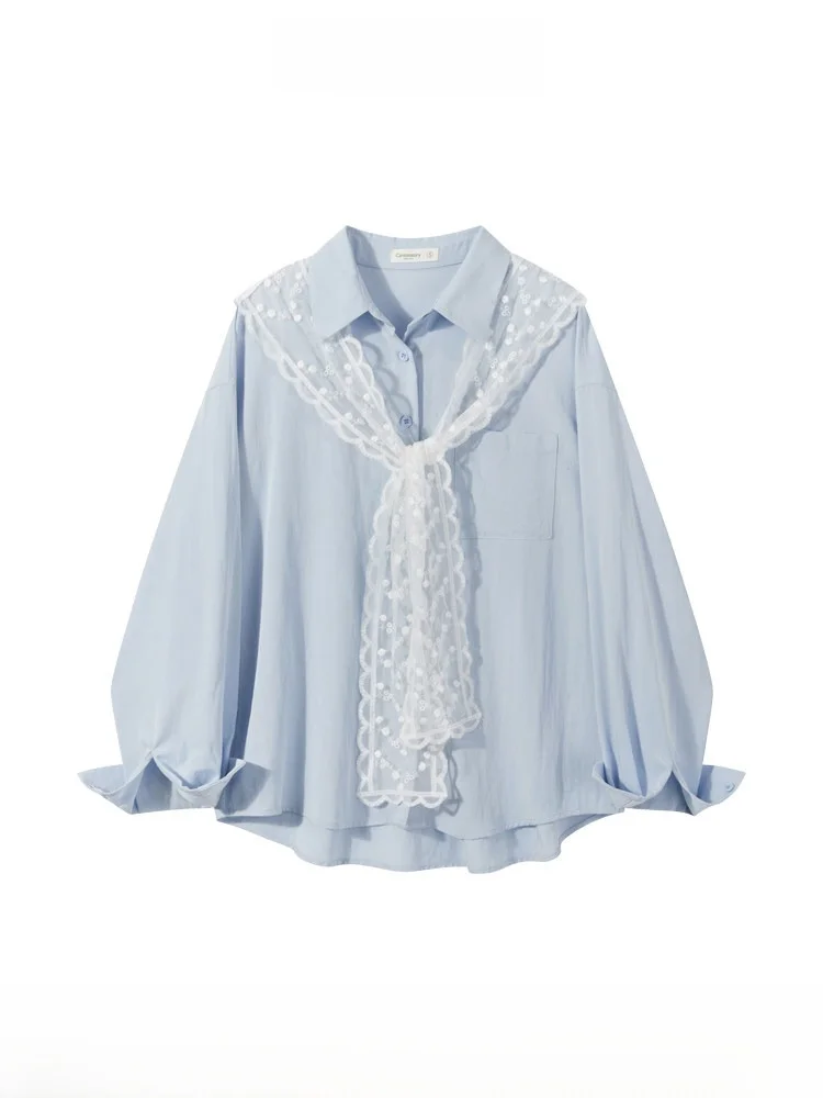 

Casual Lace oulder awl irt Women Spring Loose Slimming Versatile Top Comfortable Fit Long Sve Busin Casual Sle