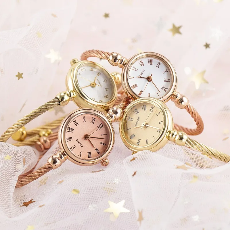 Relojes de Mujer, Reloj de pulsera pequeño de oro, Reloj de pulsera Retro de acero inoxidable para Mujer, Reloj de pulsera de cuarzo, Reloj de moda para Mujer