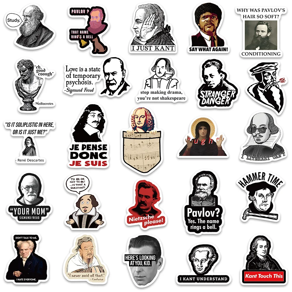 50pcs World Philosophy Writers and Celebrities Stickers decora iPad Guitar Skateboard dipinti adesivi fai da te PVC Waterproof