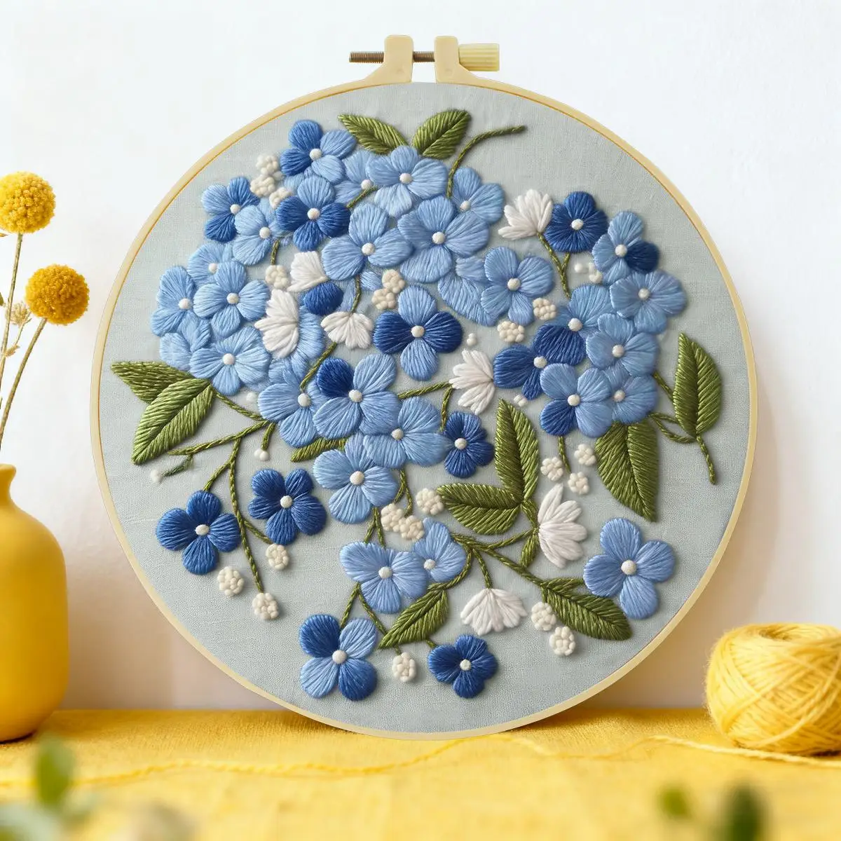 1 Stück 20X20CM/15X15CM 7,87/6,3 Zoll Hortensien-Stickerei-Starter-Kit DIY-Kit DIY-Stickerei-Set Handarbeiten Nähkunst Heimdekoration – Detail 1
