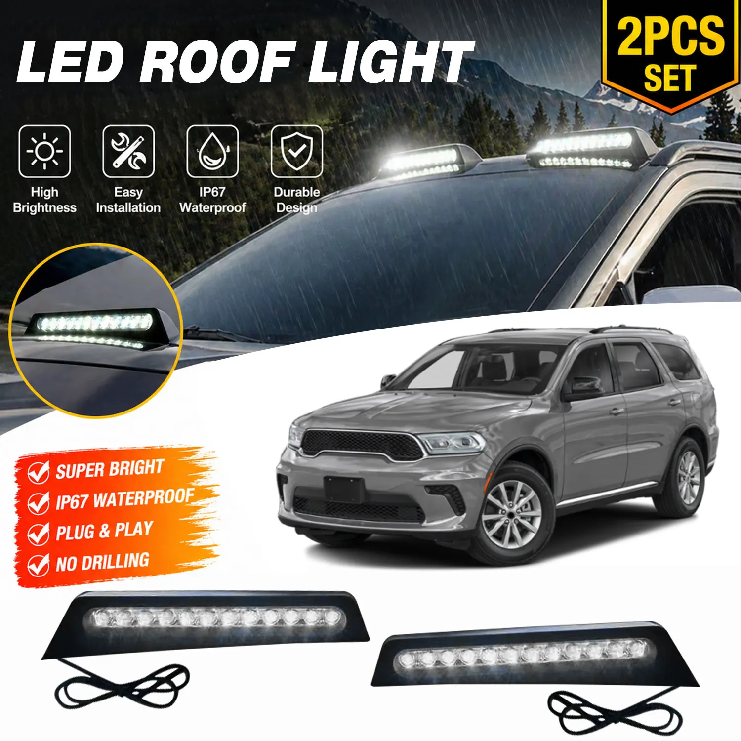 

Top Roof LED Light Cap with DRL Fits For 2013-2026 Dodge Durango Roof Lamp