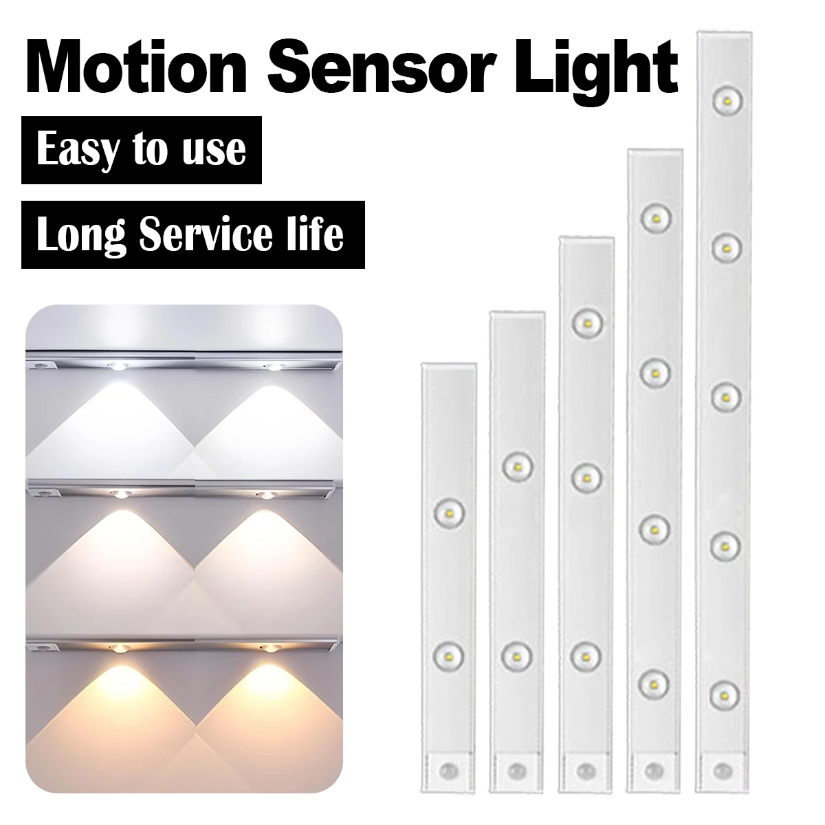 

Ultra Slim Led Motion Sensor Light Strip Pir Night 10cm-50cm USB Type C Rechargeable Paste Suction Bedside Reading Mini 3 Colors