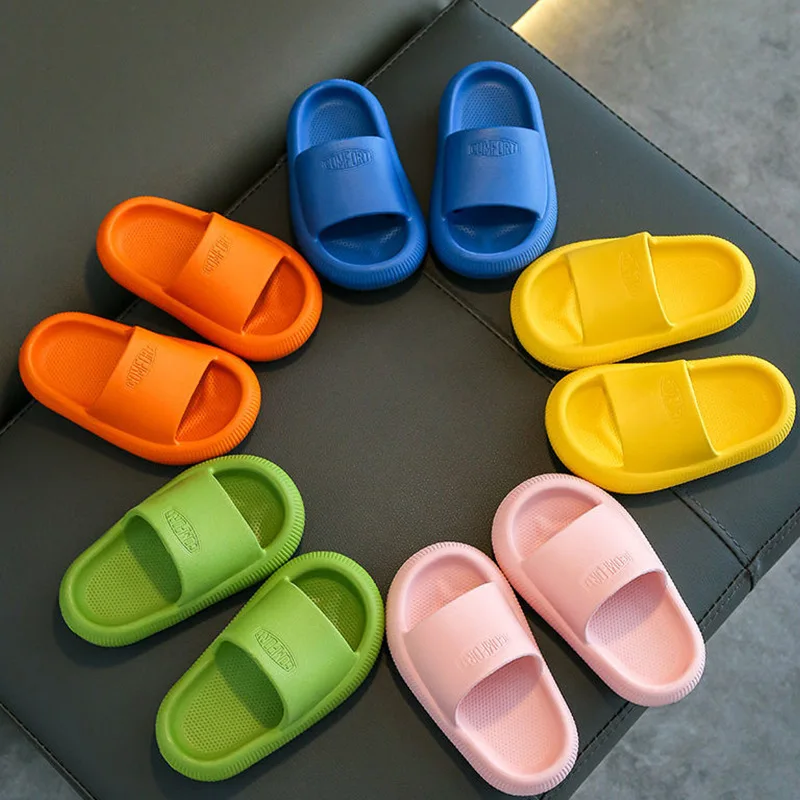 Summer Children\'s Casual Slippers Solid Color Breathable Non-Slip Home Bathroom Beach Kids Soft Slippers Boys Girls Indoor Shoes