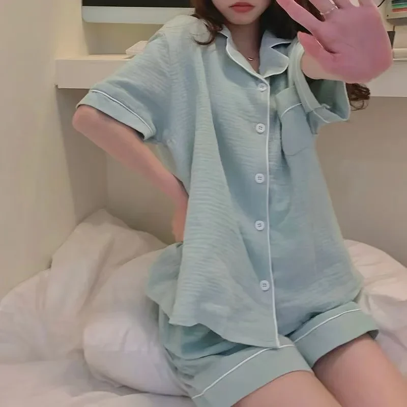 Summer Thin Pajamas Female Ins Pajamas Female Thin Short-Sleeved Shorts Loose Homewear Two-Piece Set